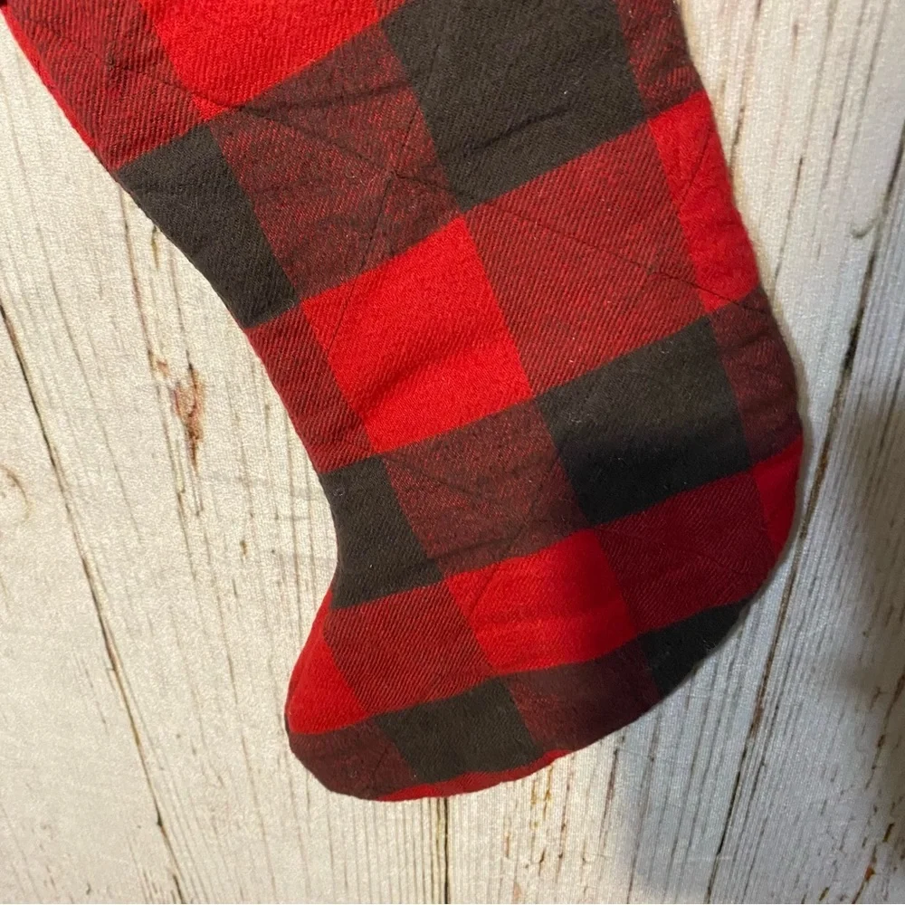 Target Christmas Stocking Red Black Buffalo Check Plaid Cotton Made India 2016